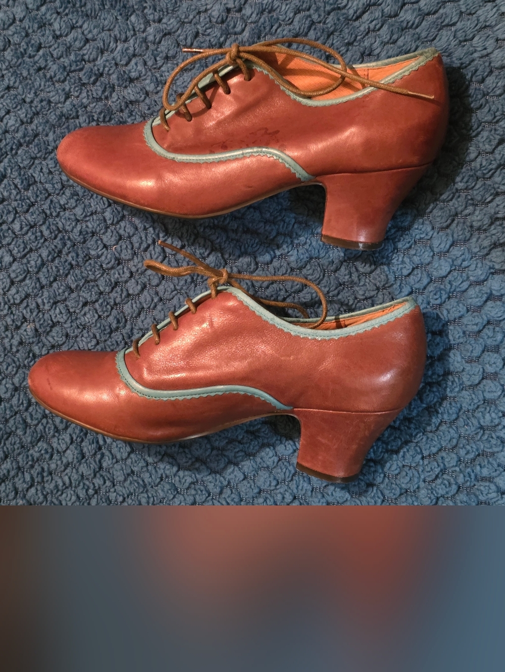 Miz Mooz Triumph Retro Cuban Heel Lace-Up Oxford Heels Size 7.5 Brown & Blue - Picture 3 of 10